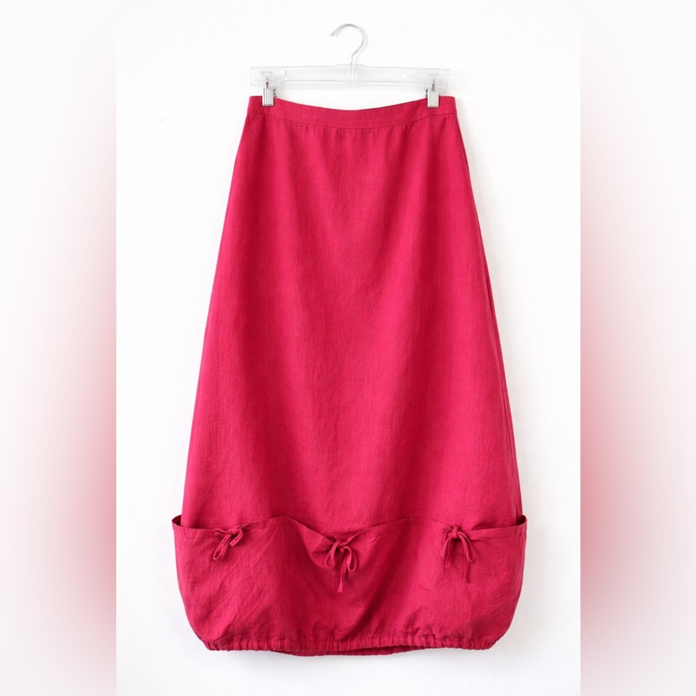 Bryn Walker 100% Linen Bubble Hem Maxi Skirt Pink Lagenlook Size L - Picture 5 of 10